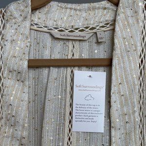 Soft Surroundings Womens Cover up Glamour Topper Gold Sequin Cream - Large